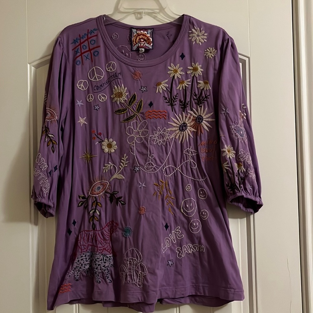johnny was earth mother embroidered top